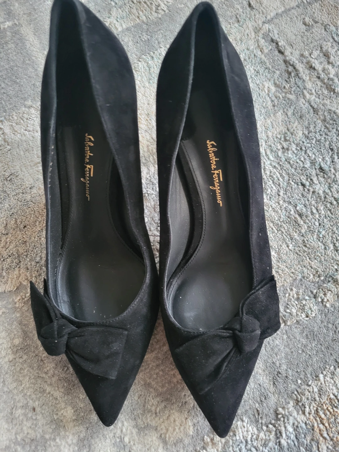 Salvatore Ferragamo Black Suede Bow Heels