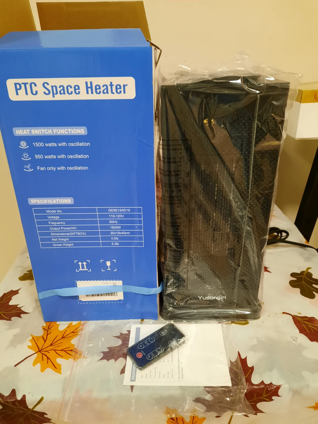 Yusongirl PTC Space Heater with Remote