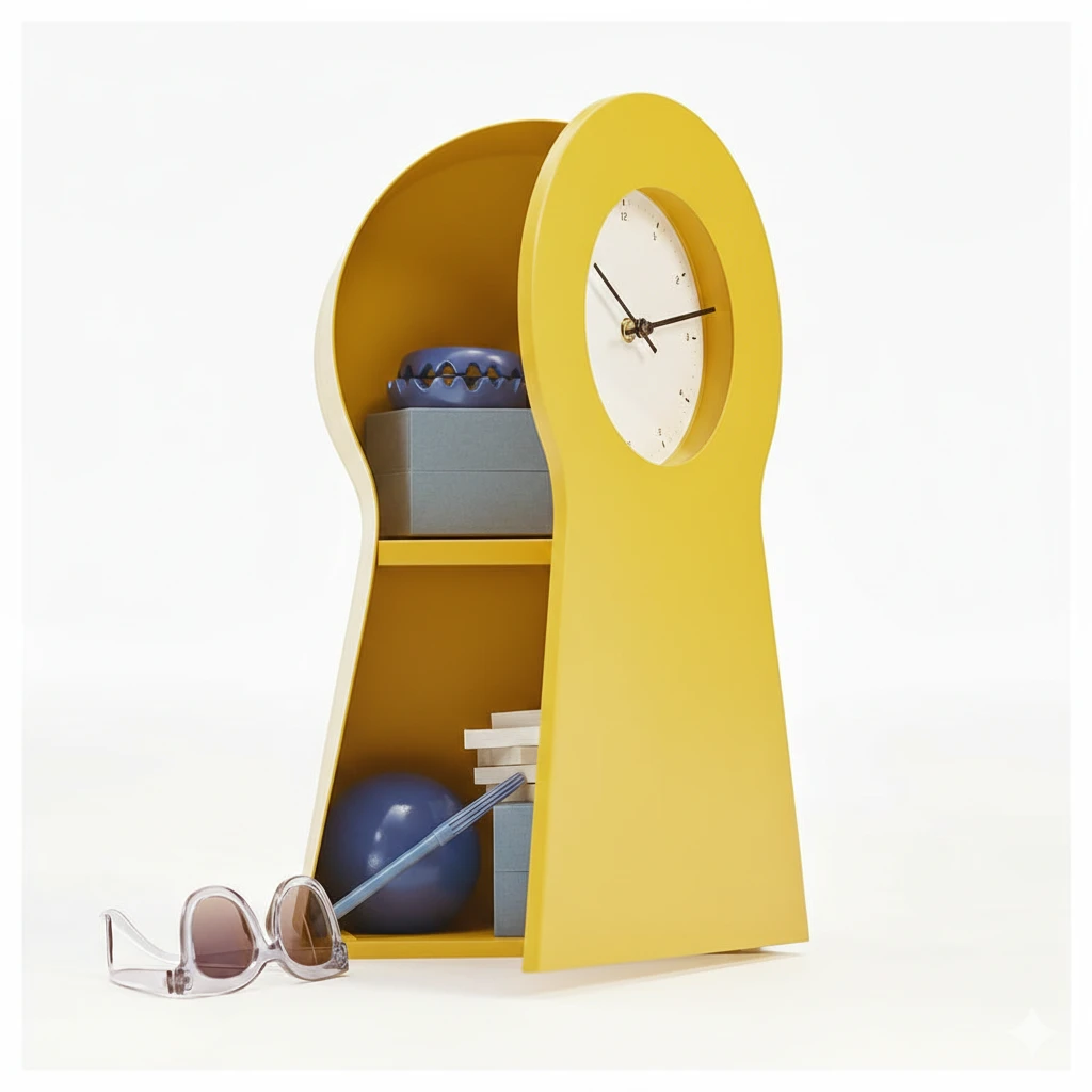 Yellow Keyhole Clock with Shelf - photo 3