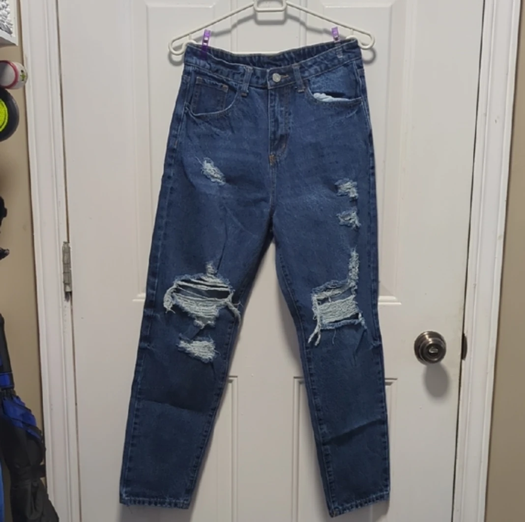 SHEIN Women's Distressed Blue Denim Jeans Size M