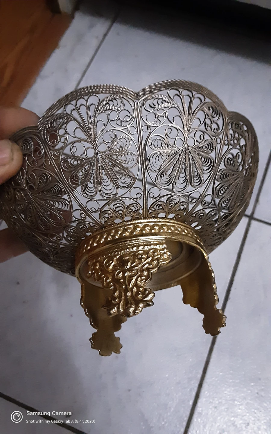 VINTAGE  Filigree  Bowl, bace is gold plated. - photo 4