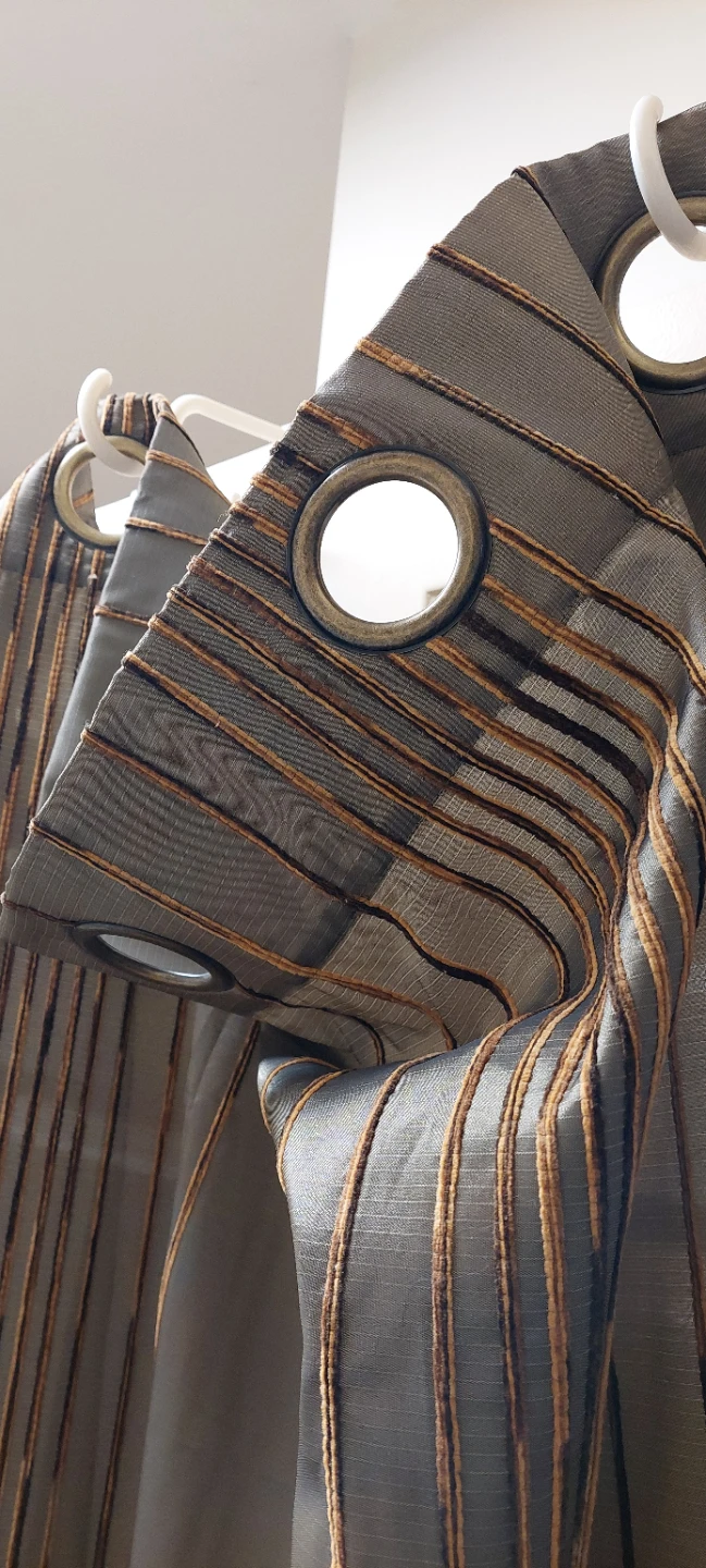 Grey and Gold Striped Grommet Curtains (Pair) - photo 3