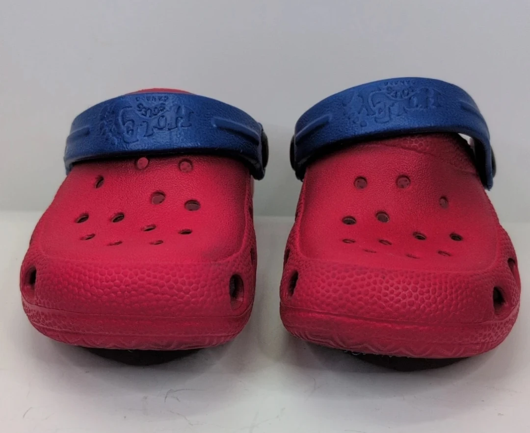 Red Crocs with Blue Strap