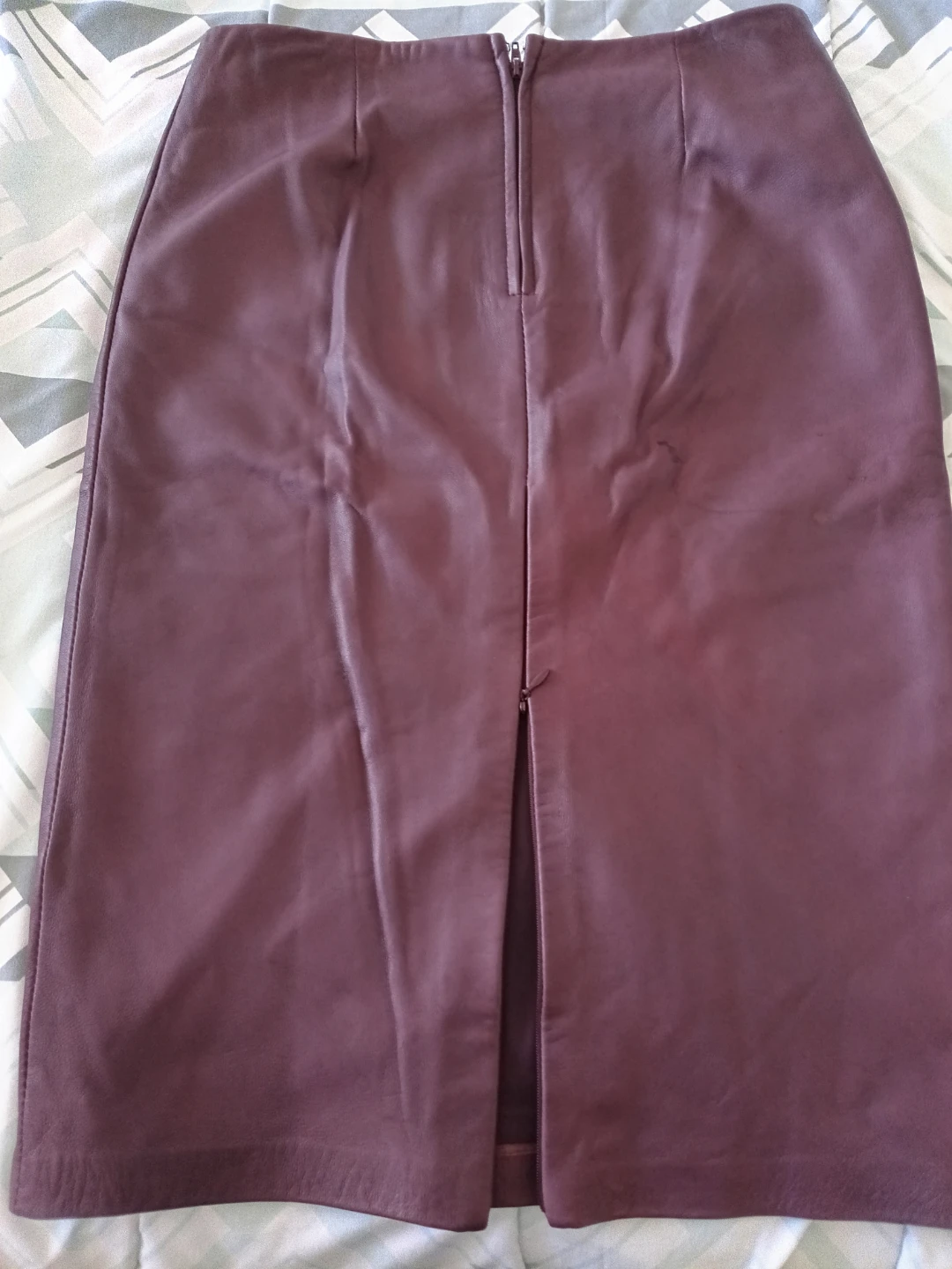 Burgundy Leather Midi Skirt
