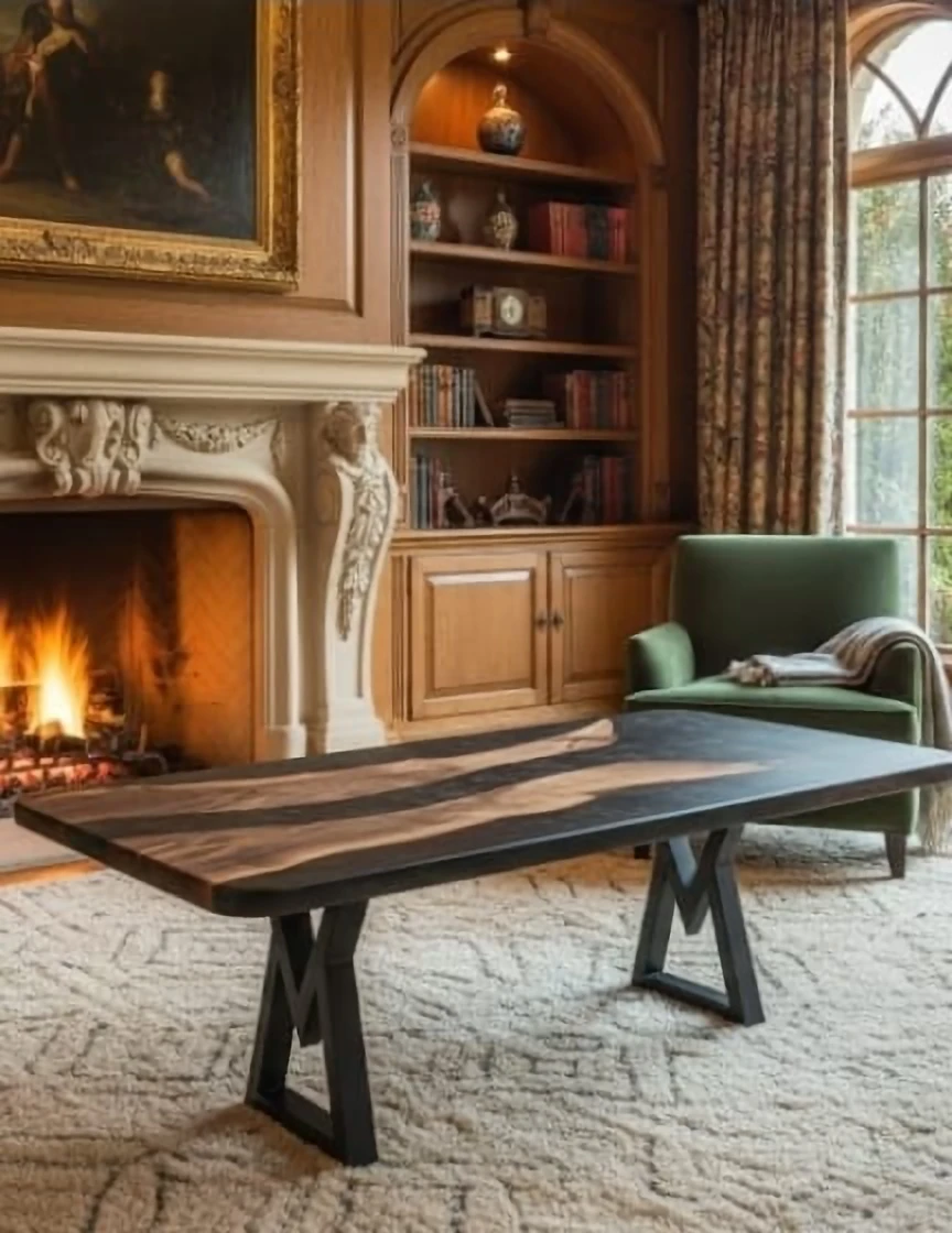 Live Edge Coffee Table with Black Epoxy Inlay