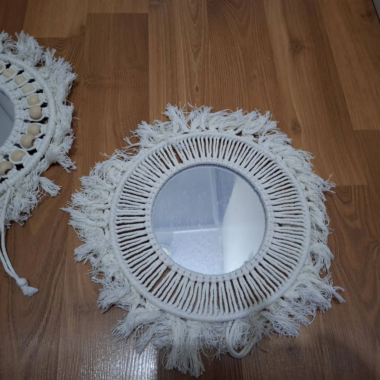 Boho Macrame Wall Mirrors with Wood Beads (Set of 2) - photo 2