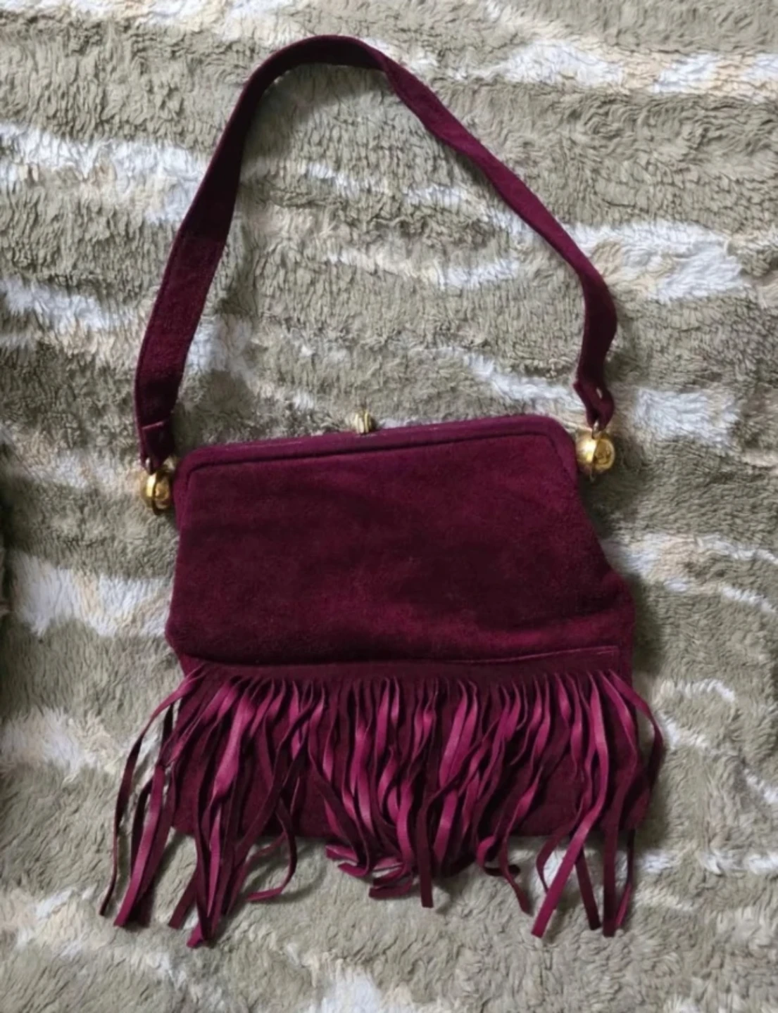 VINTAGE MCM Burgundy Suede Fringe Clutch Purse