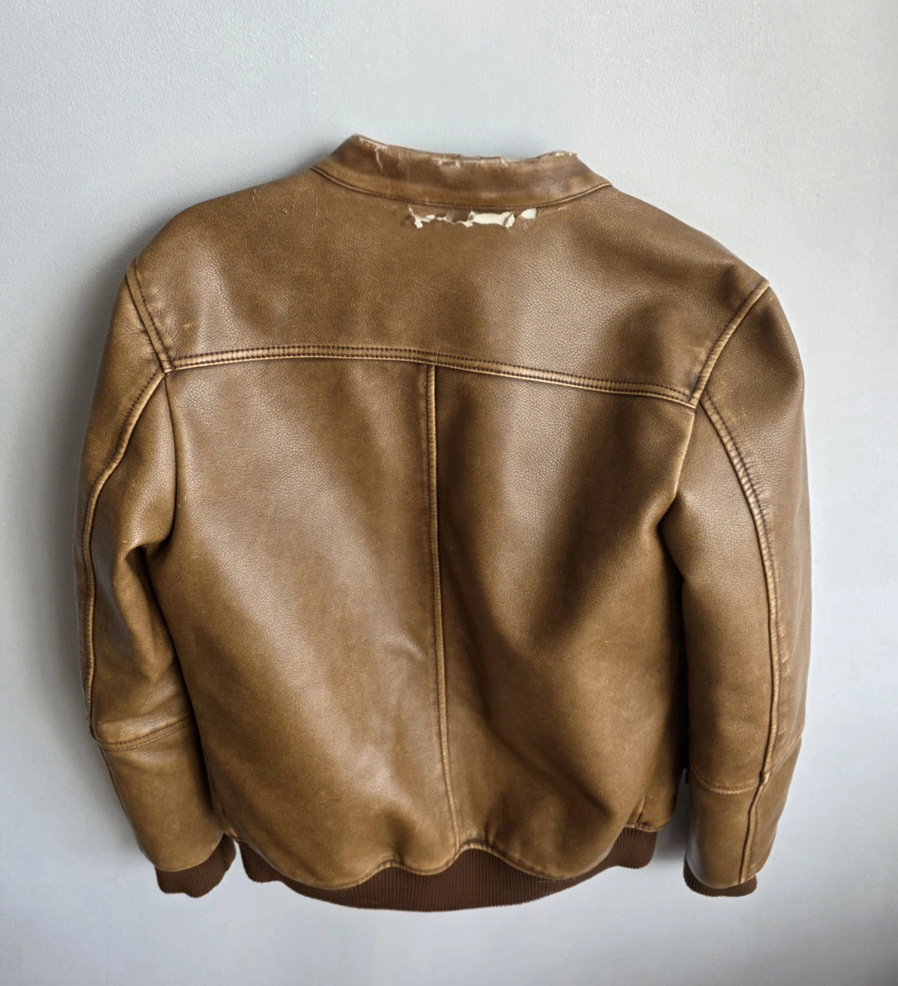 Brown Faux Leather Bomber Jacket with Sherpa Collar - photo 3