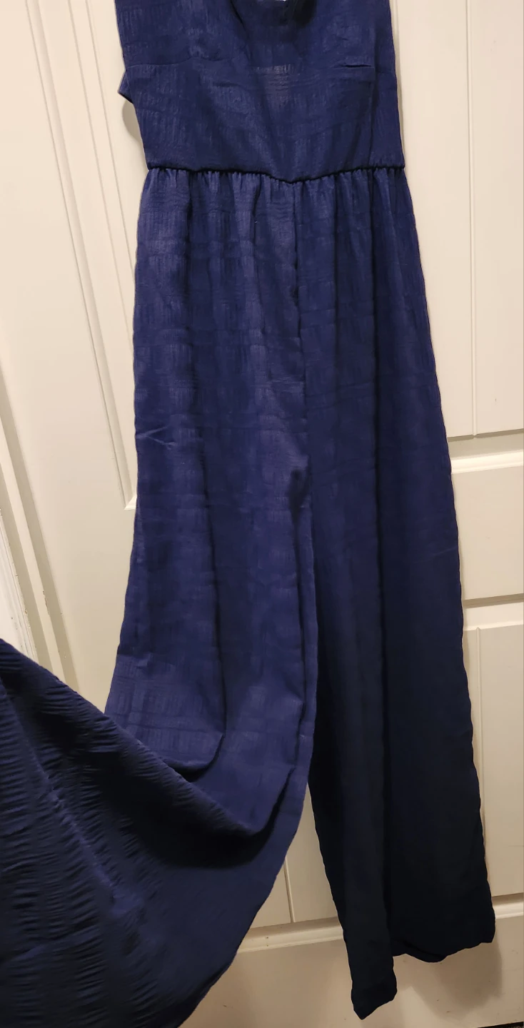 Navy Blue Textured Jumpsuit with Tie Back - photo 2