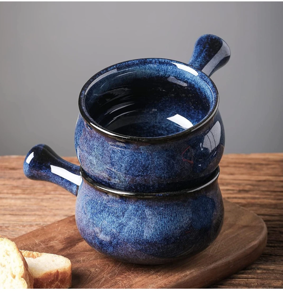VICRAYS 4-Piece Blue Ceramic French Onion Soup Crocks - photo 2