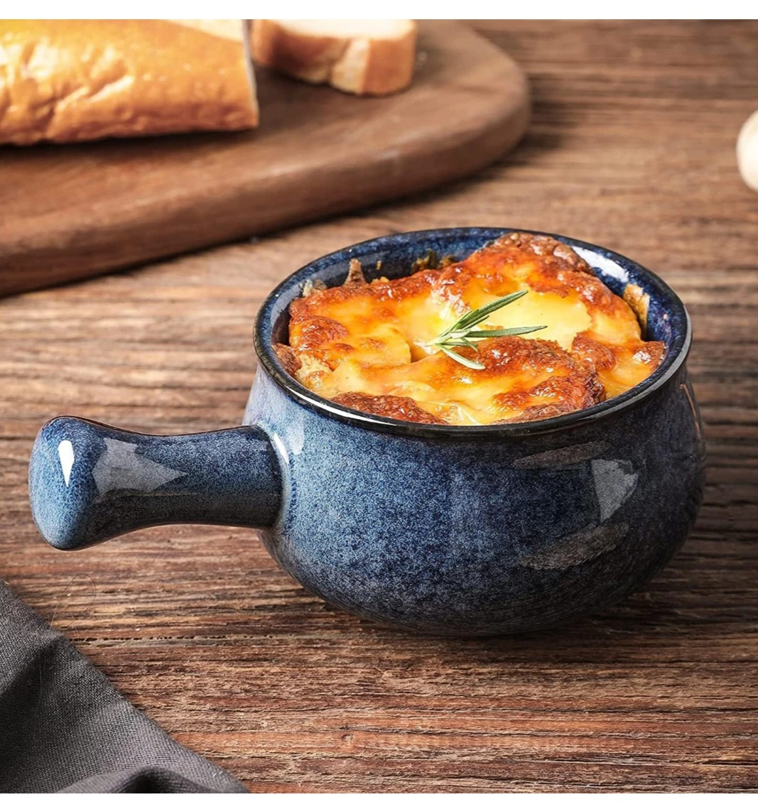 VICRAYS 4-Piece Blue Ceramic French Onion Soup Crocks - photo 3