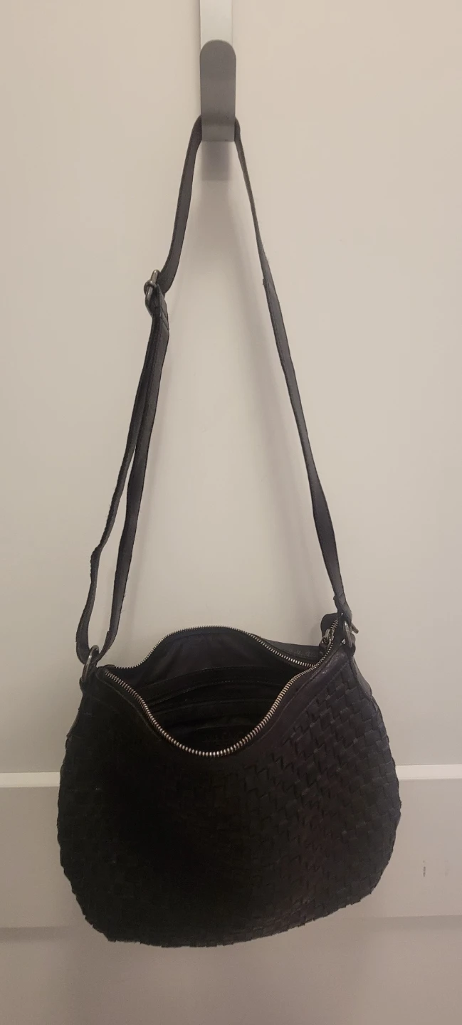VALENCA Black Woven Leather Crossbody Bag