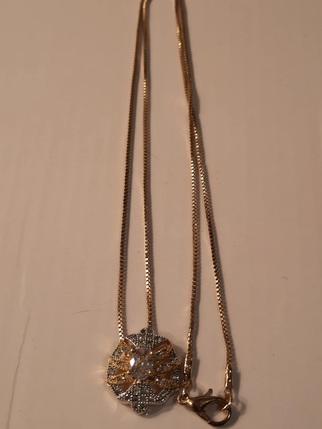 Gold Tone Pendant Necklace with Clear Stones - photo 4