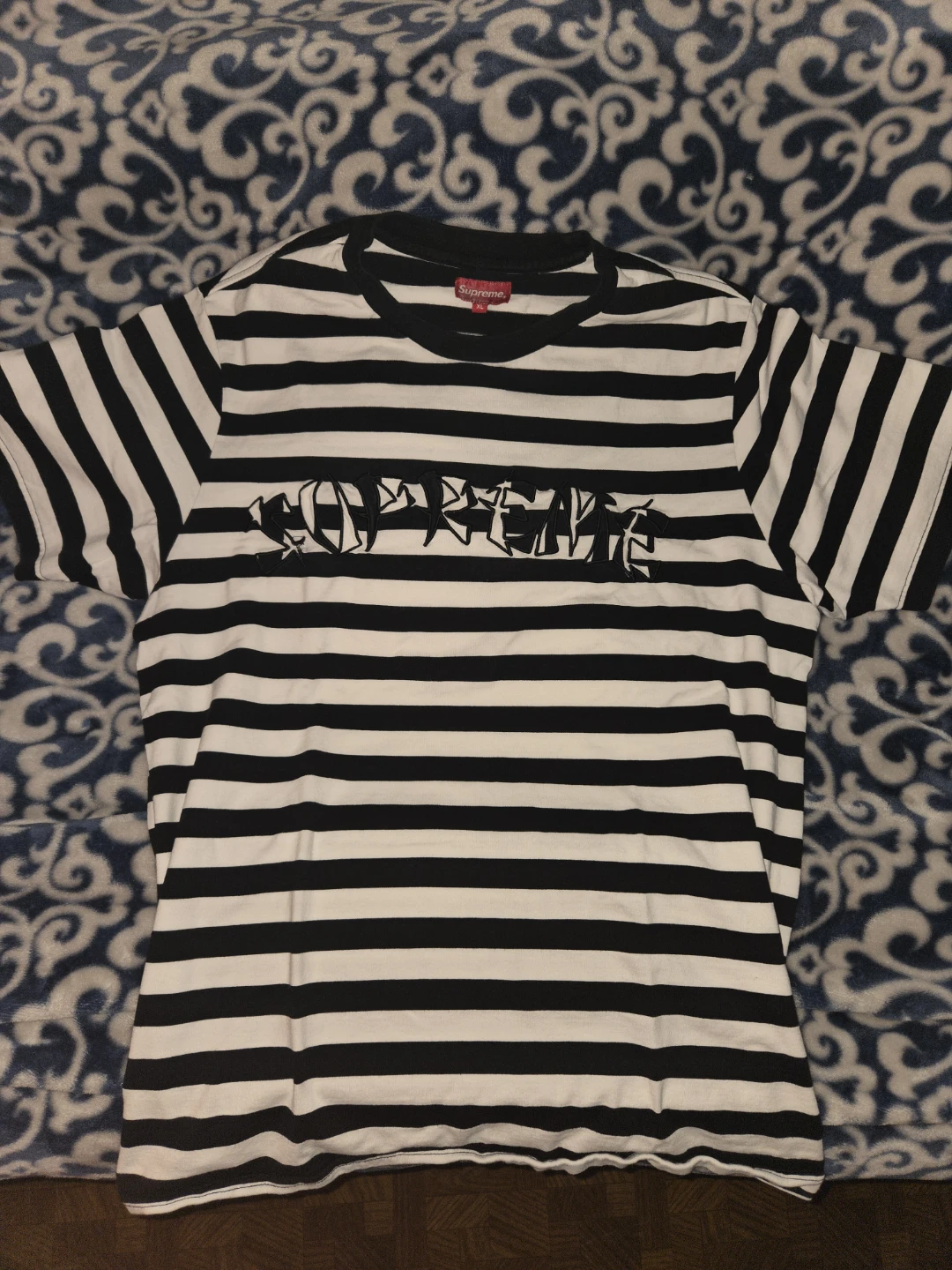 Supreme Striped T-Shirt XL Black White Logo