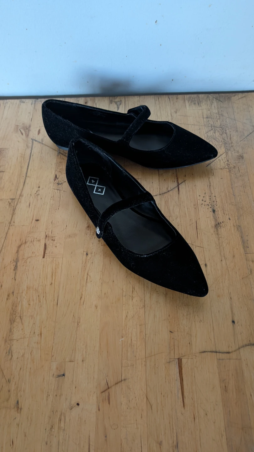 AX Brand Black Velvet Mary-Janes Pointed Toe Flats.
