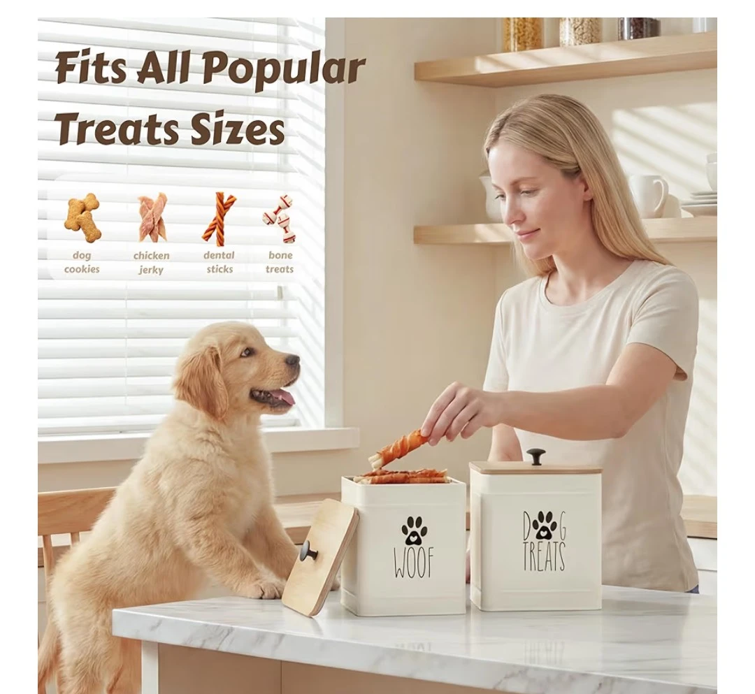White Pet Treats Canister with Wood Lid - photo 4