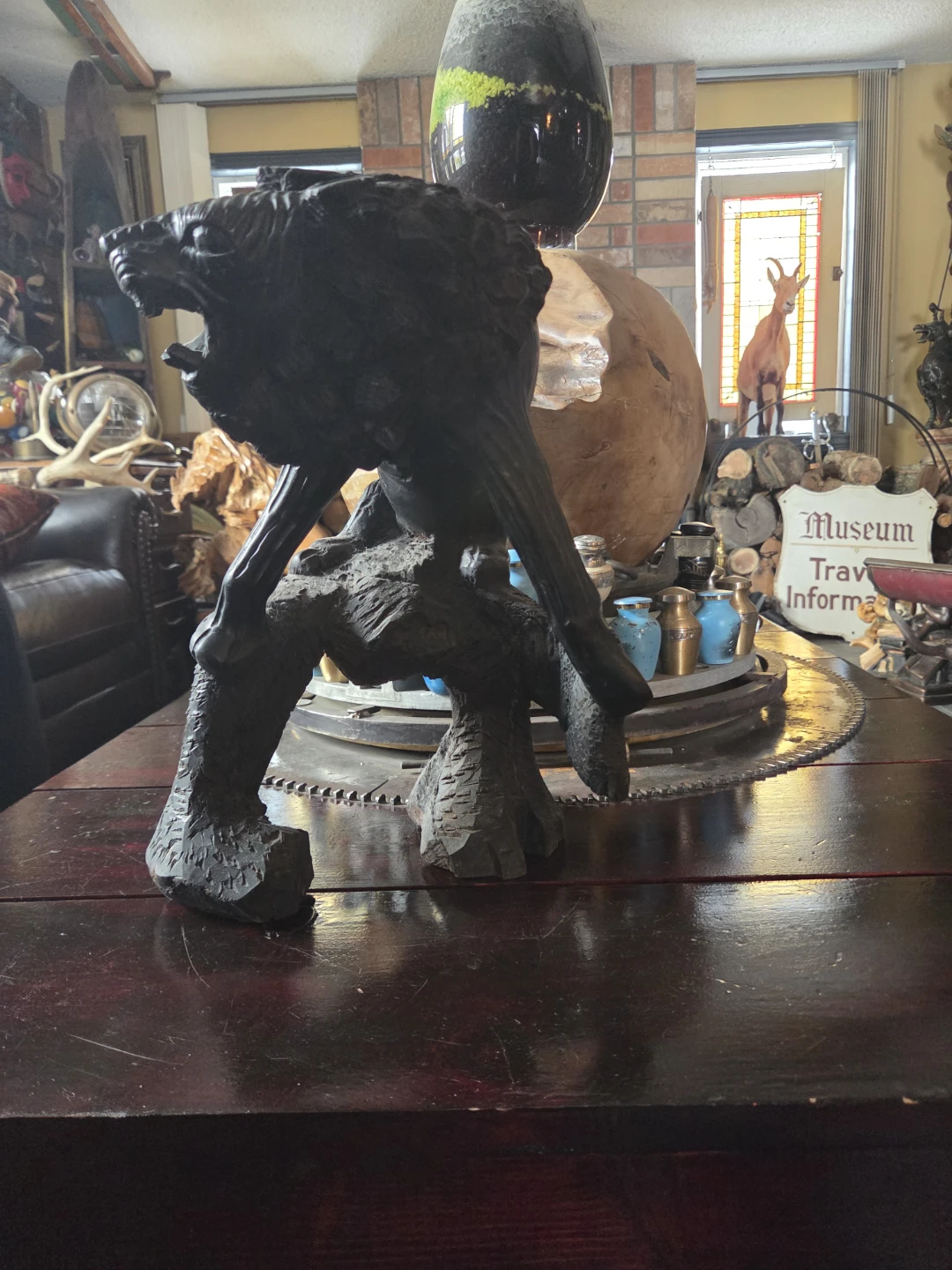 Carved Wooden Lion Sculpture - photo 2