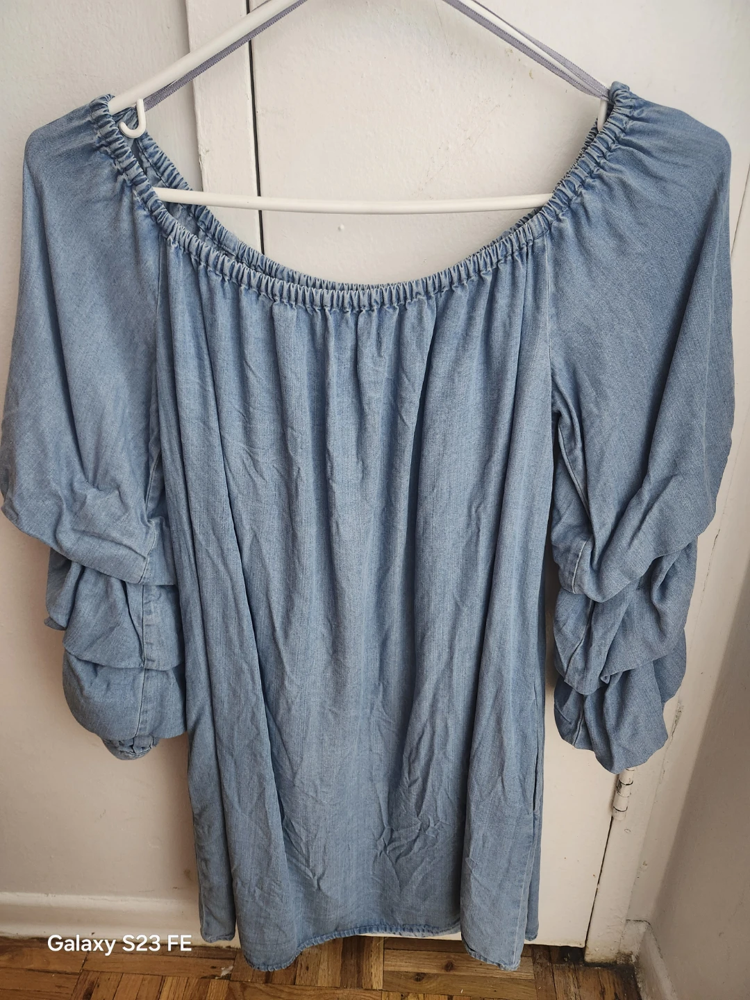 Light Wash Denim Off-the-Shoulder Dress