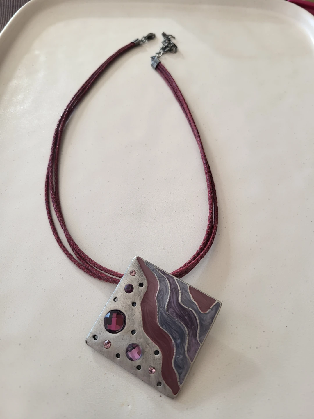 Square Pendant Necklace with Purple Gems - photo 2