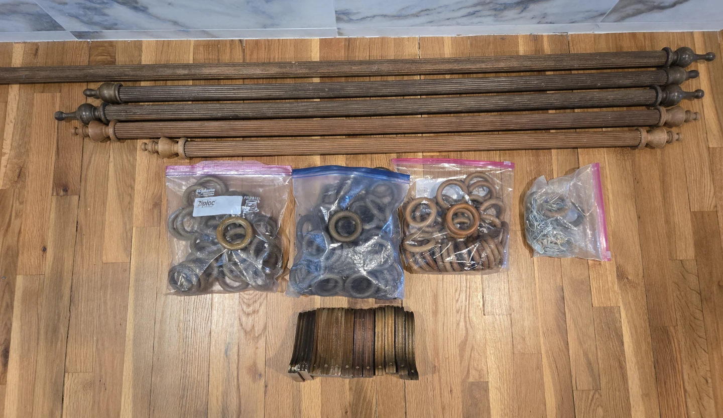 Vintage Wood Curtain Rods With All Accessories