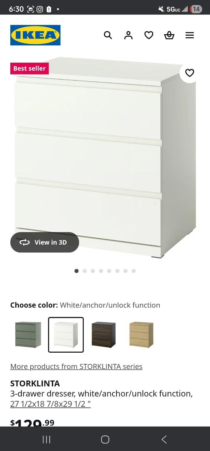 IKEA STORKLINTA 3-drawer dresser - White - photo 3