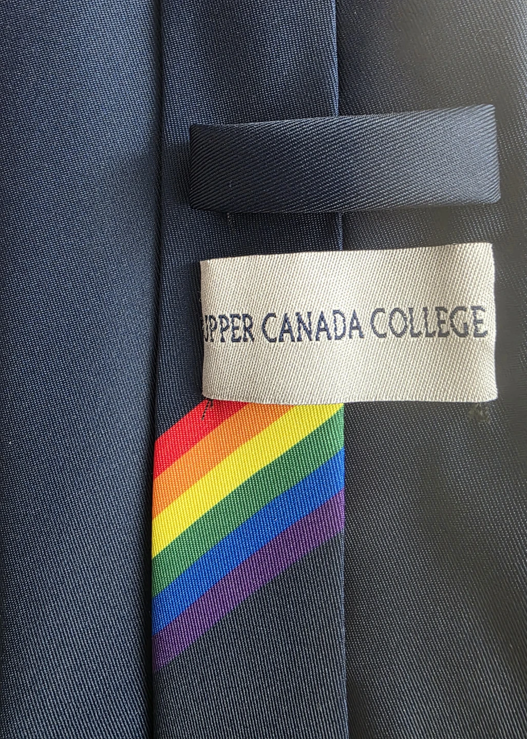 Upper Canada College Tie - Navy Blue with Rainbow Stripe - photo 2