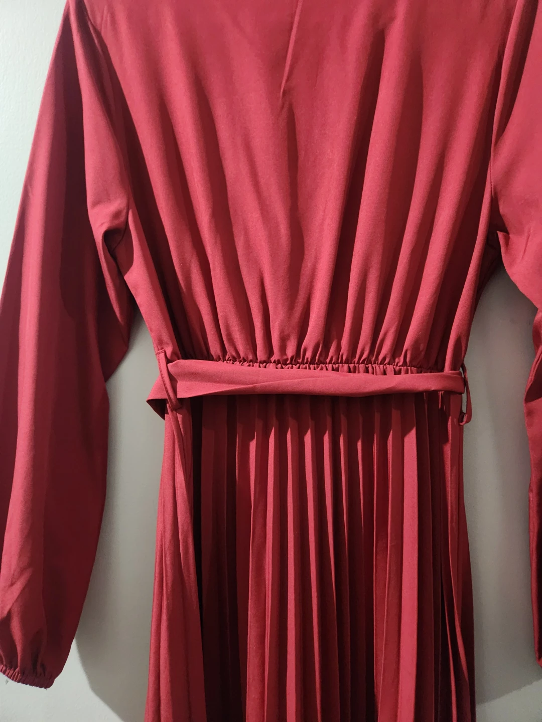 Women's Red Pleated Maxi Dress with Belt