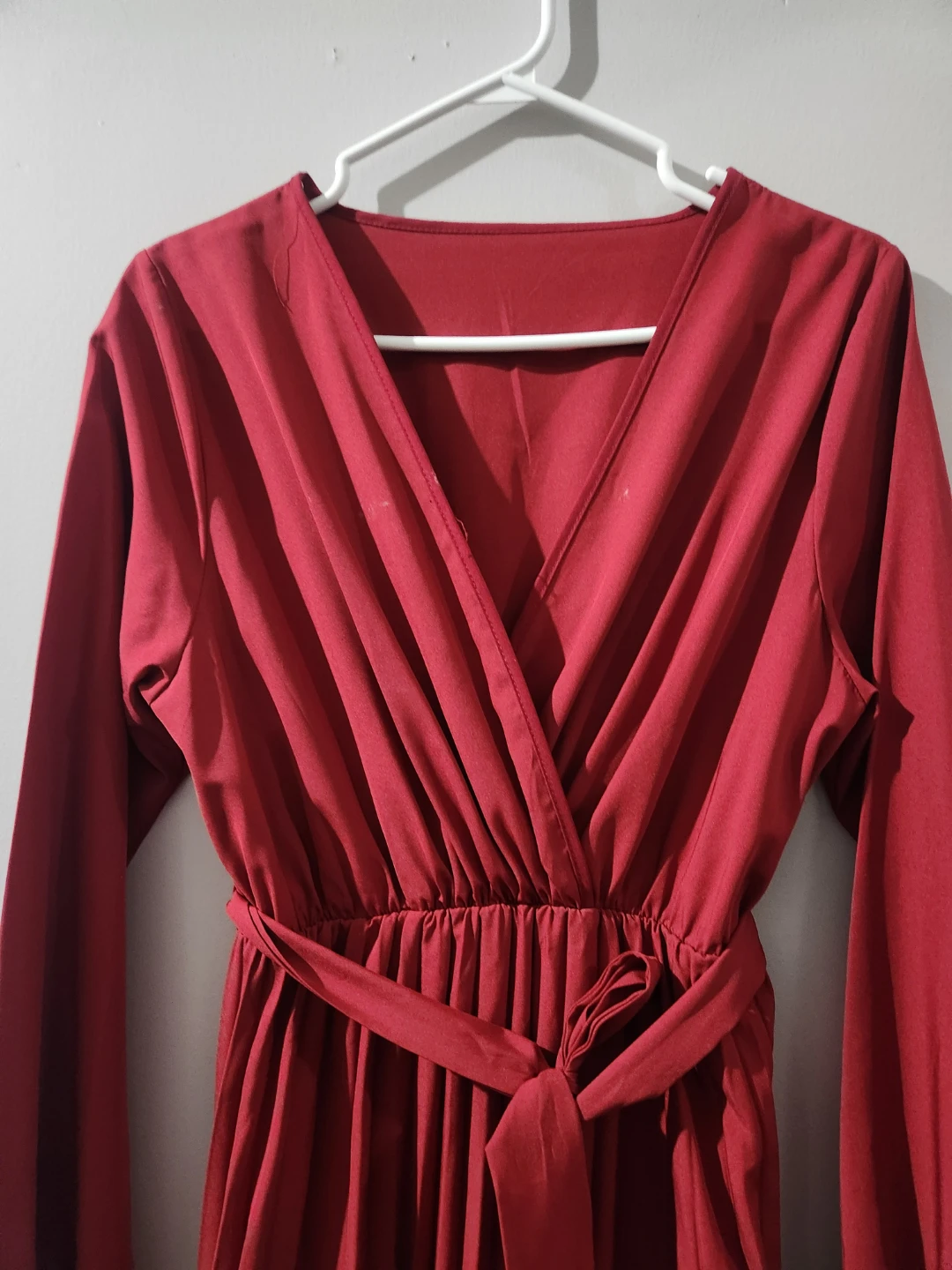 Women's Red Pleated Maxi Dress with Belt - photo 2