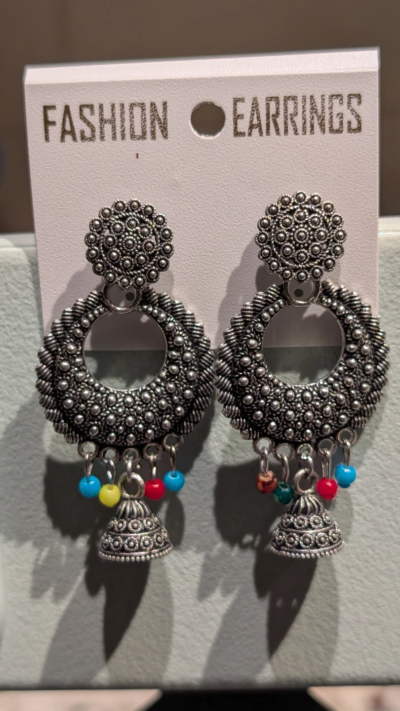 Silver Jhumka Earrings with Beads - photo 3