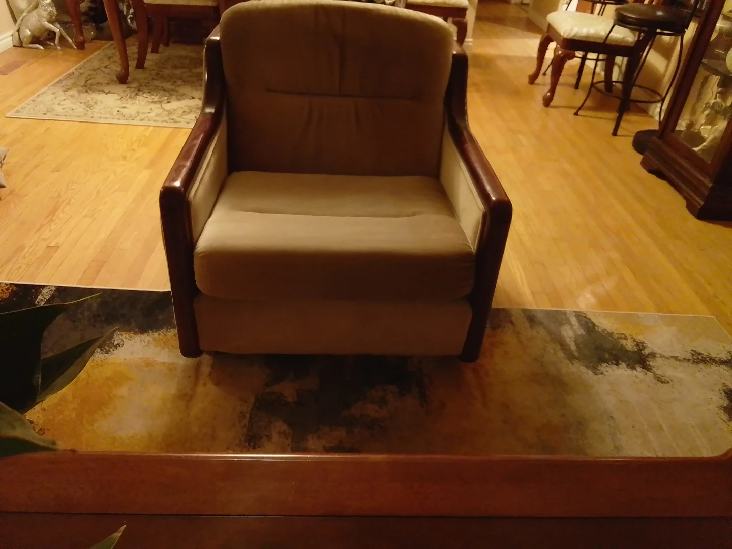 Sofa Loveseat Armchair - Beige Fabric with Wood Accents - photo 2