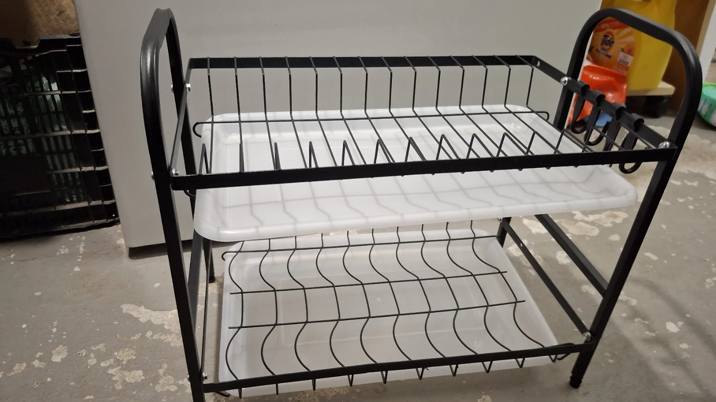 2-Tier Black Metal Dish Rack with White Trays (40x25x37cm) ❤️ - photo 2
