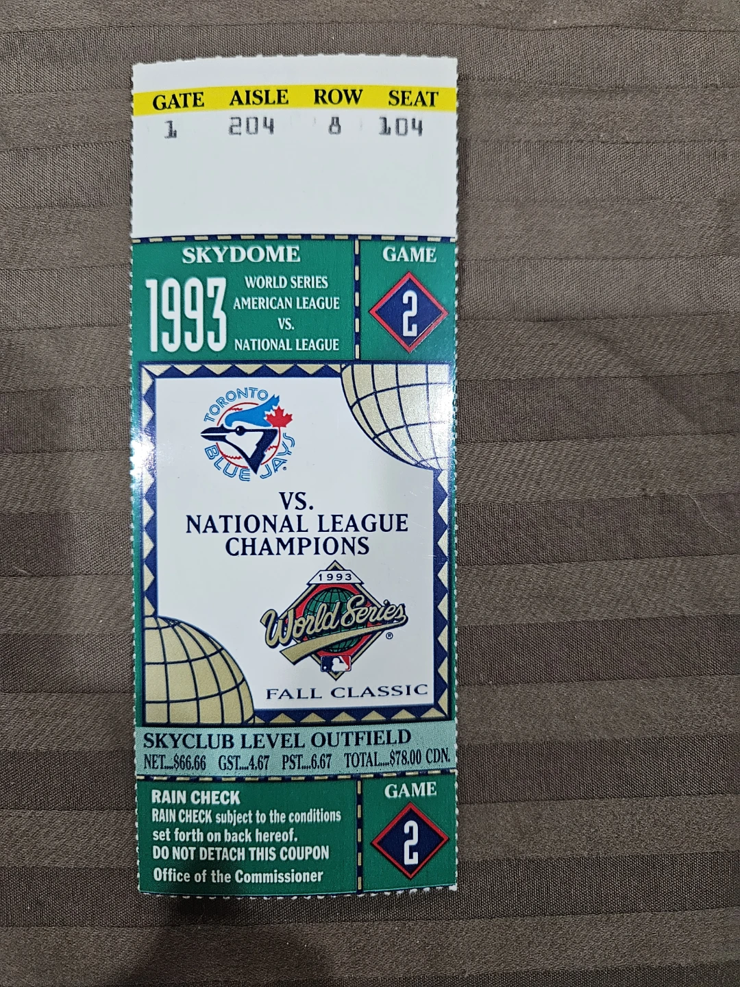 MINT CONDITION! 1993 World Series Toronto Blue Jays Ticket stubs