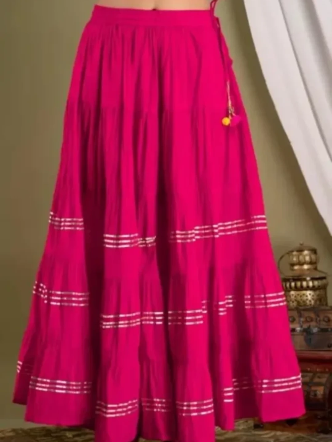 Pink Tiered Maxi Skirt with Silver Stripes - photo 3