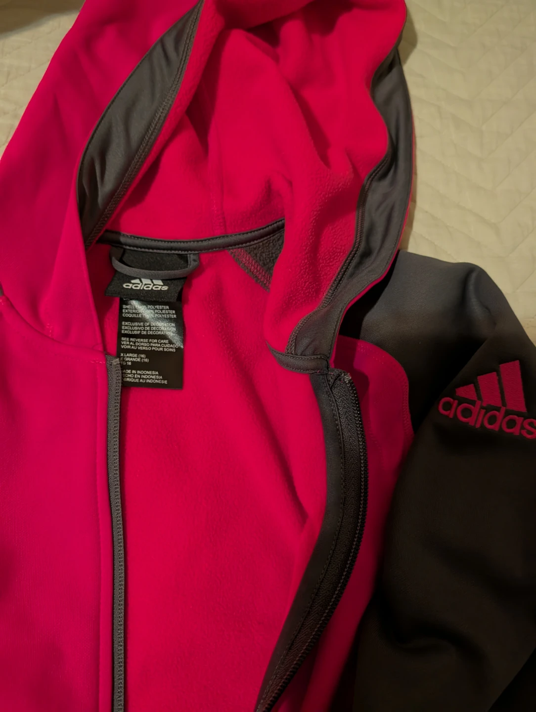 Adidas Hoodie Jacket Pink/Grey Full Zip Youth Size M🏆