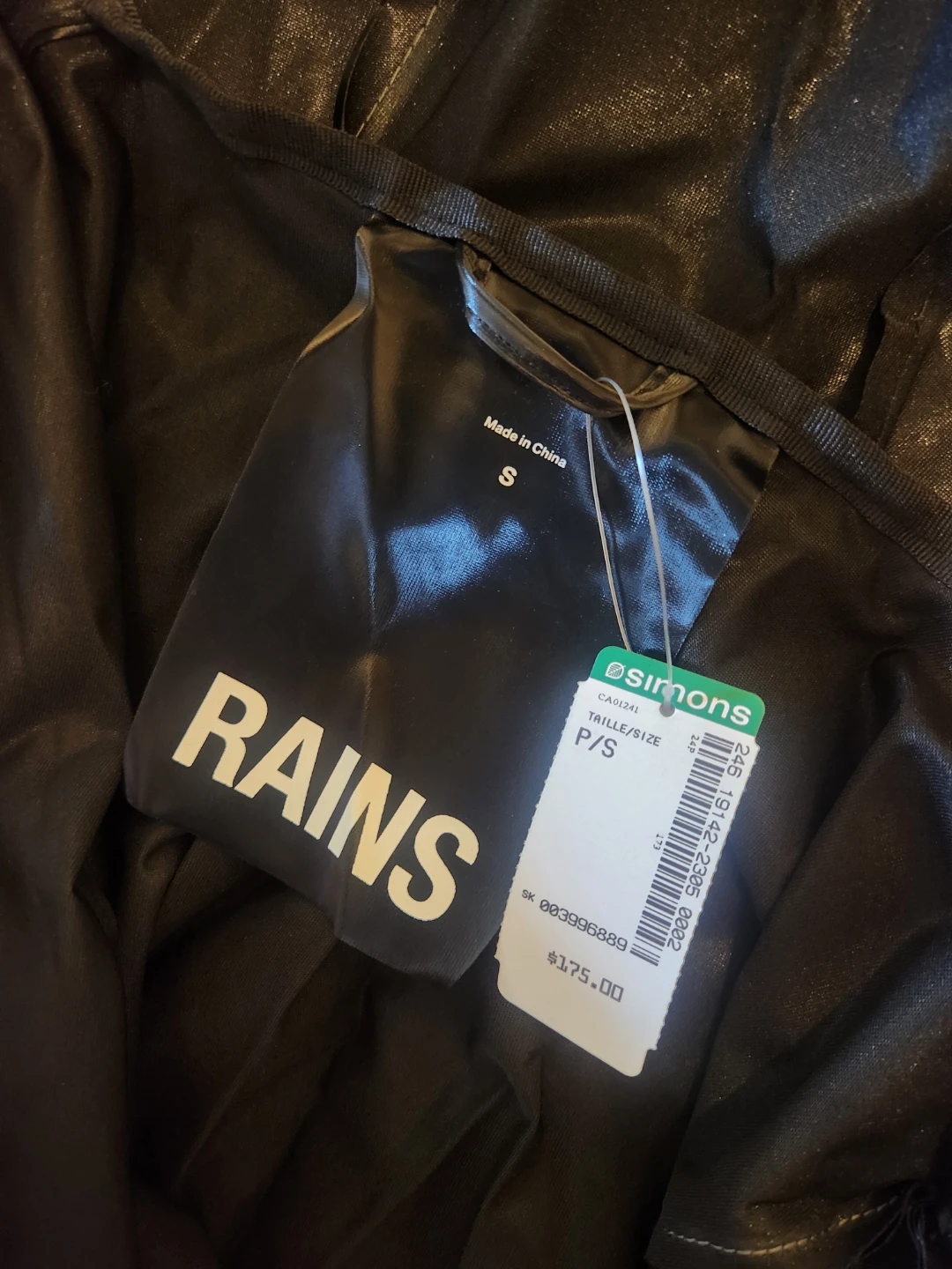 New - RAINS A-Line Shiny Black Raincoat - photo 3