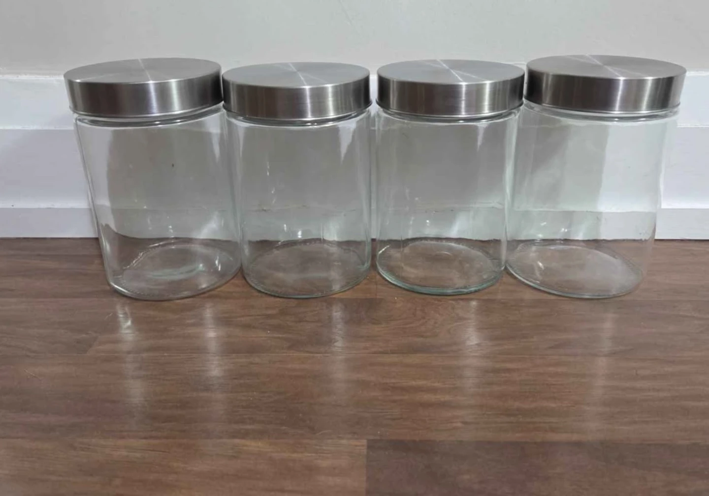 Set of 4 Glass Canisters with Stainless Steel Lids