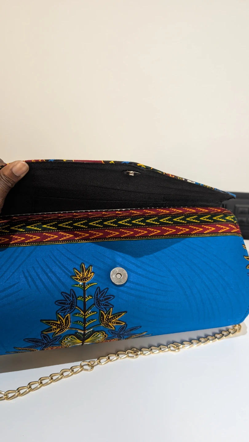Clutch Purse with Chain - Blue African Print - photo 2