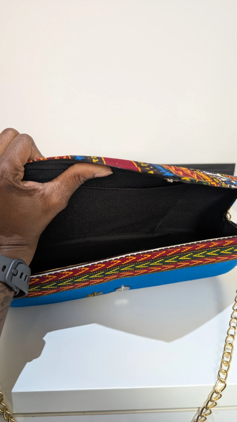 Clutch Purse with Chain - Blue African Print - photo 3