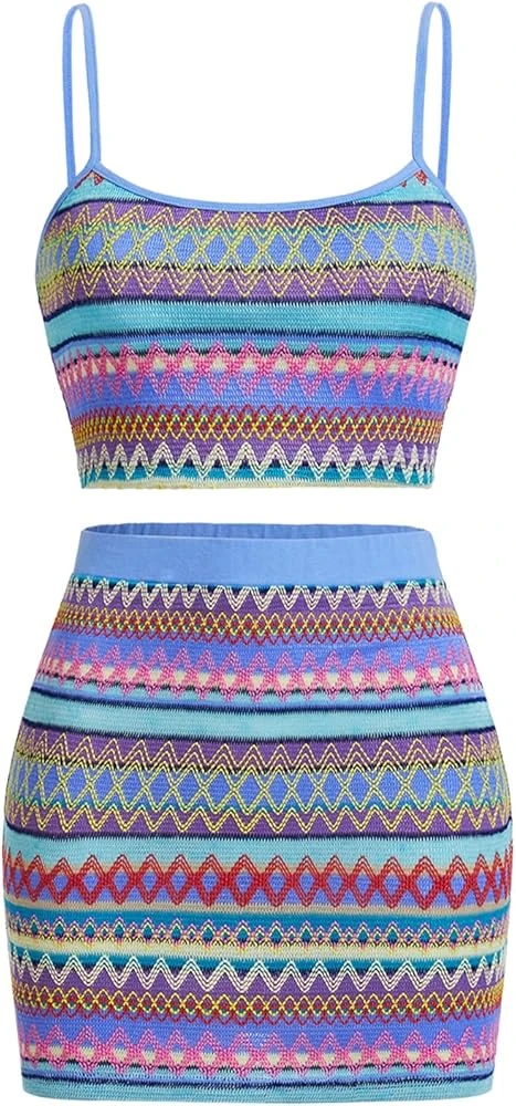 New - Cropped Tank Top and Skirt Set