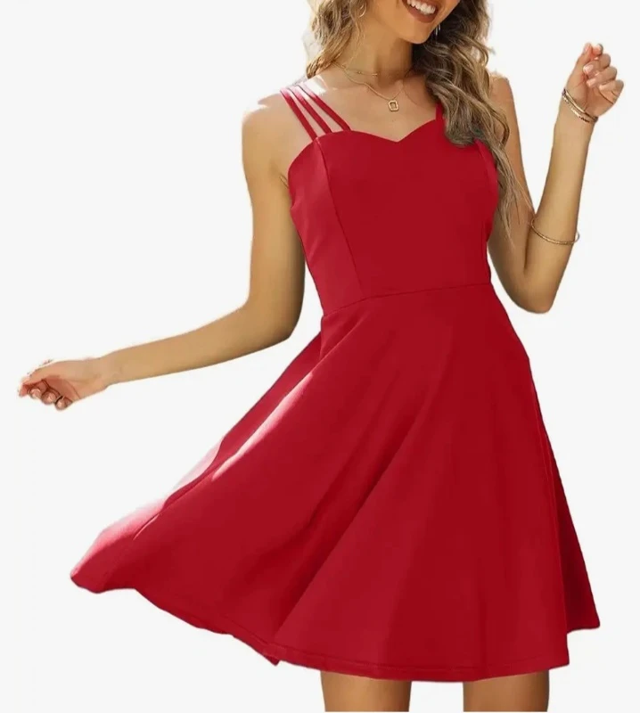 NEW!   Red Fit and Flare Mini Dress with Strappy Shoulders