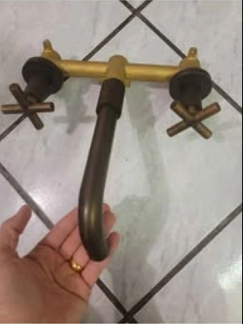 Brass Wall Mount Faucet with Cross Handles - photo 2