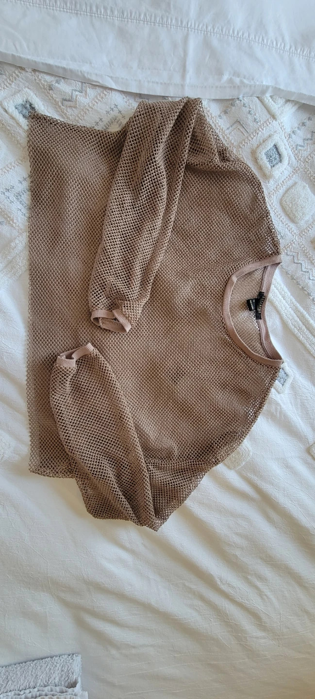Brown Mesh Long Sleeve Top XS