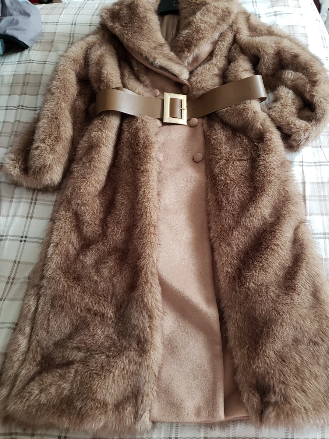 Brown Faux Fur Coat with Belt
