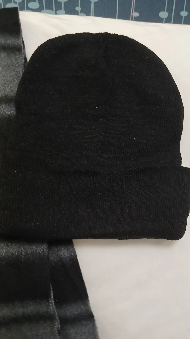 Black Beanie and Plaid Scarf Set - photo 2