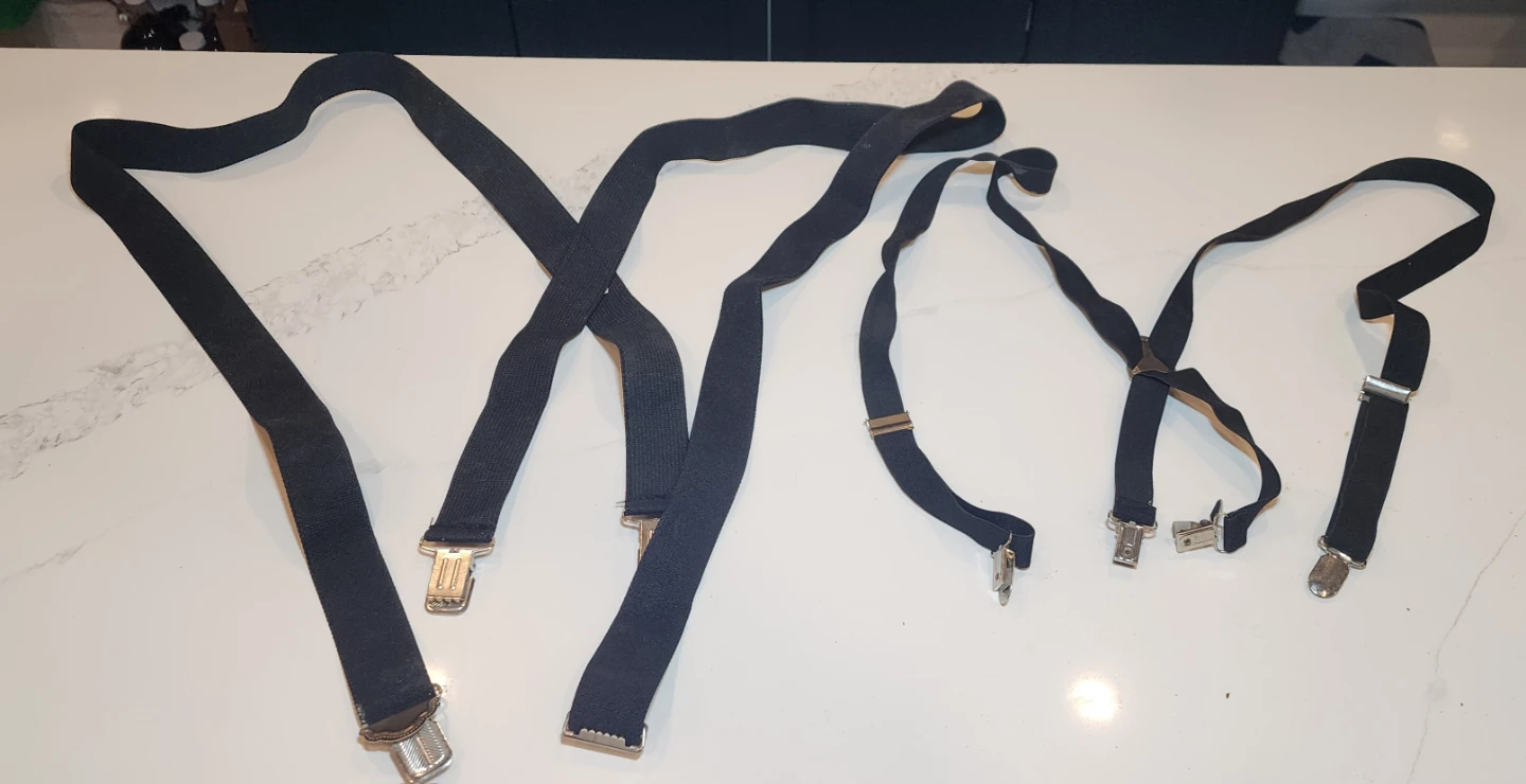 Black Suspenders with Silver Clips x2