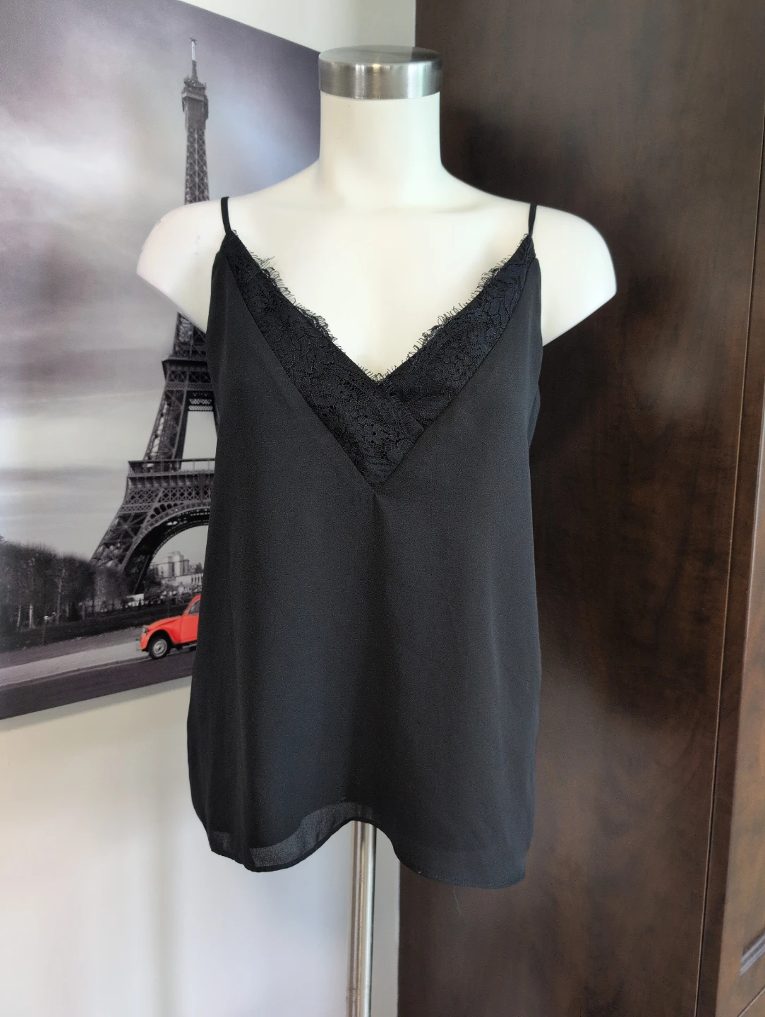 Socialite Black Lace Trim Cami - Size S
