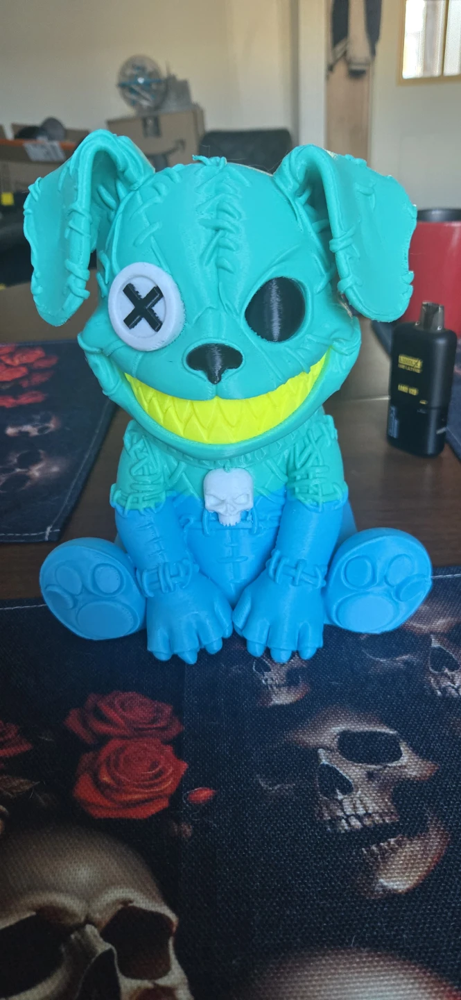 3D Printed Cyan and Blue Creepy Dog Toy