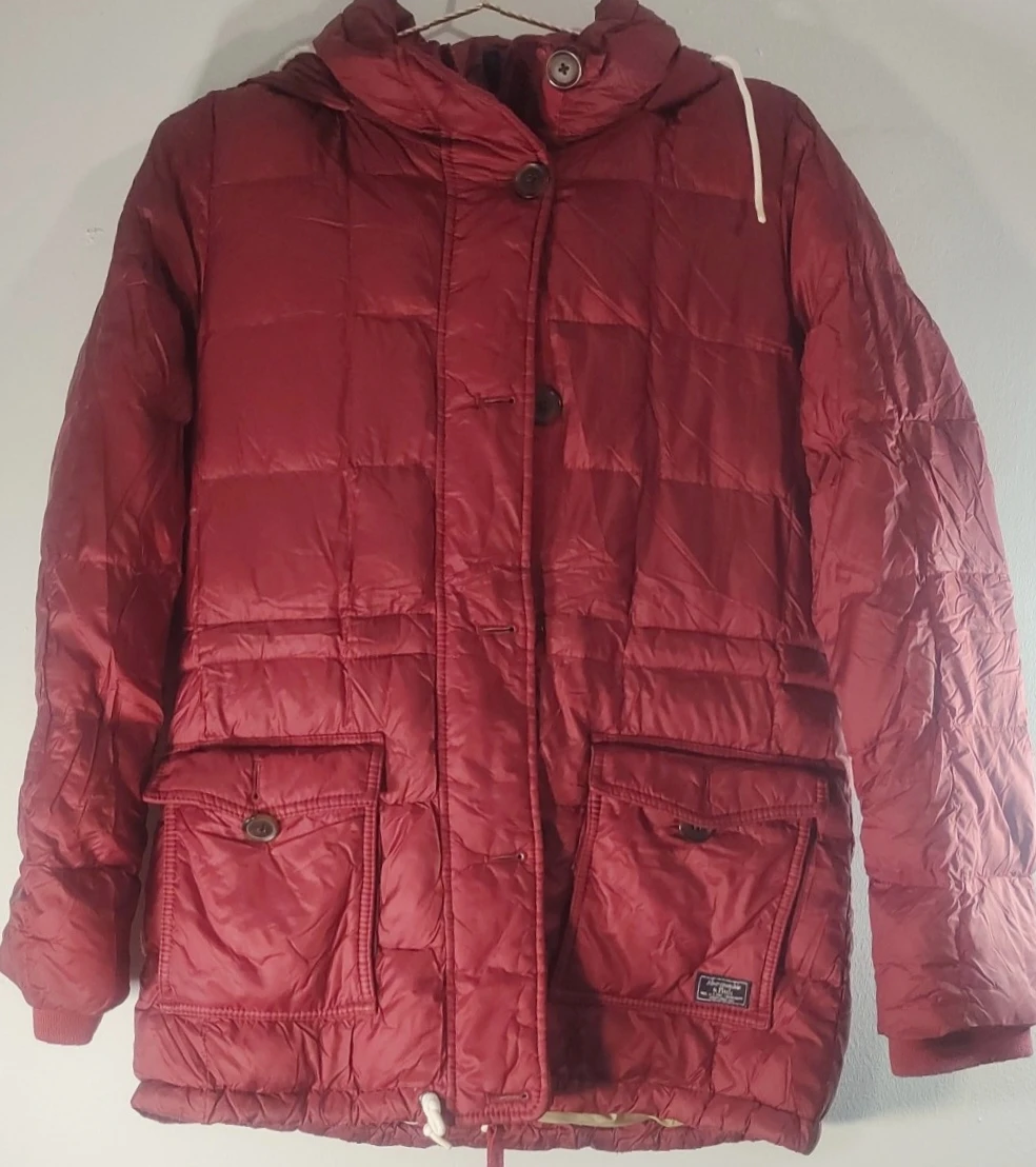 Abercrombie & Fitch Red Puffer Parka Jacket Size M