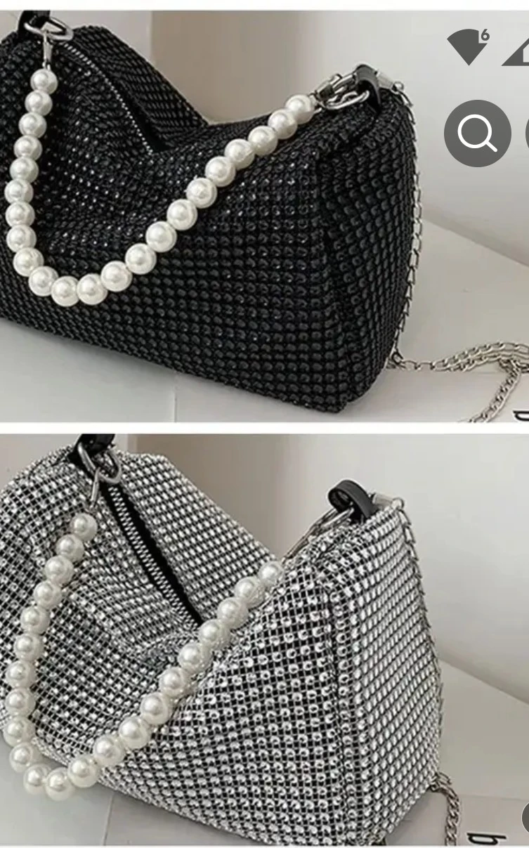 Silver cute Rhinestone bag with pearl handle - photo 2