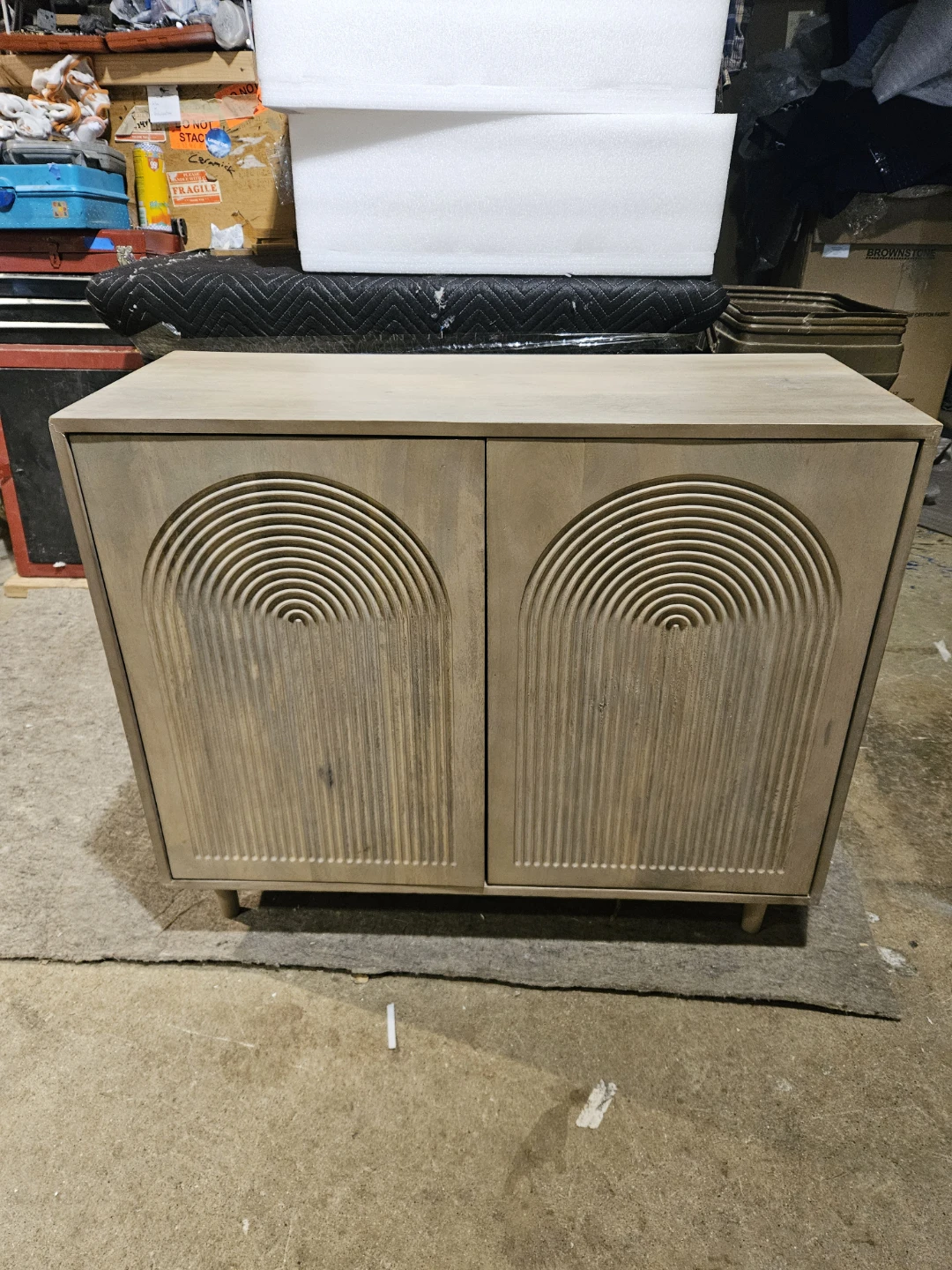 Light Wood Cabinet with Arched Doors